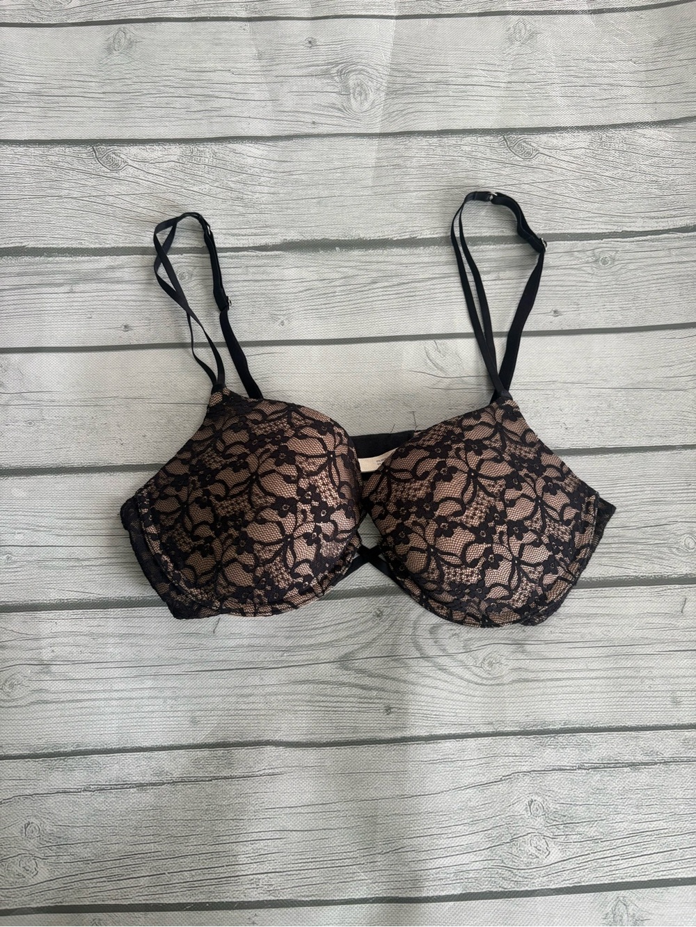 aerie Black Lace Overlay on Nude Push-Up Bra